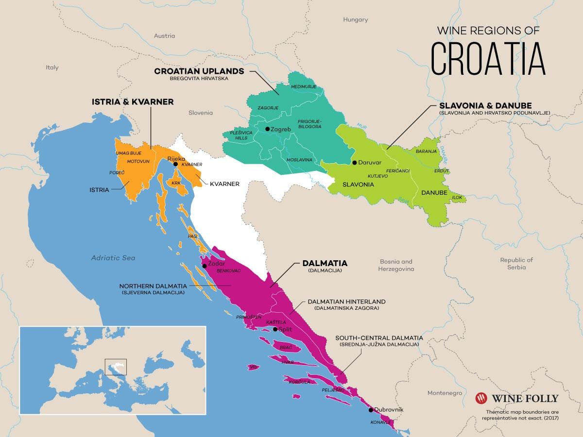რუკა ხორვატიაში ღვინის