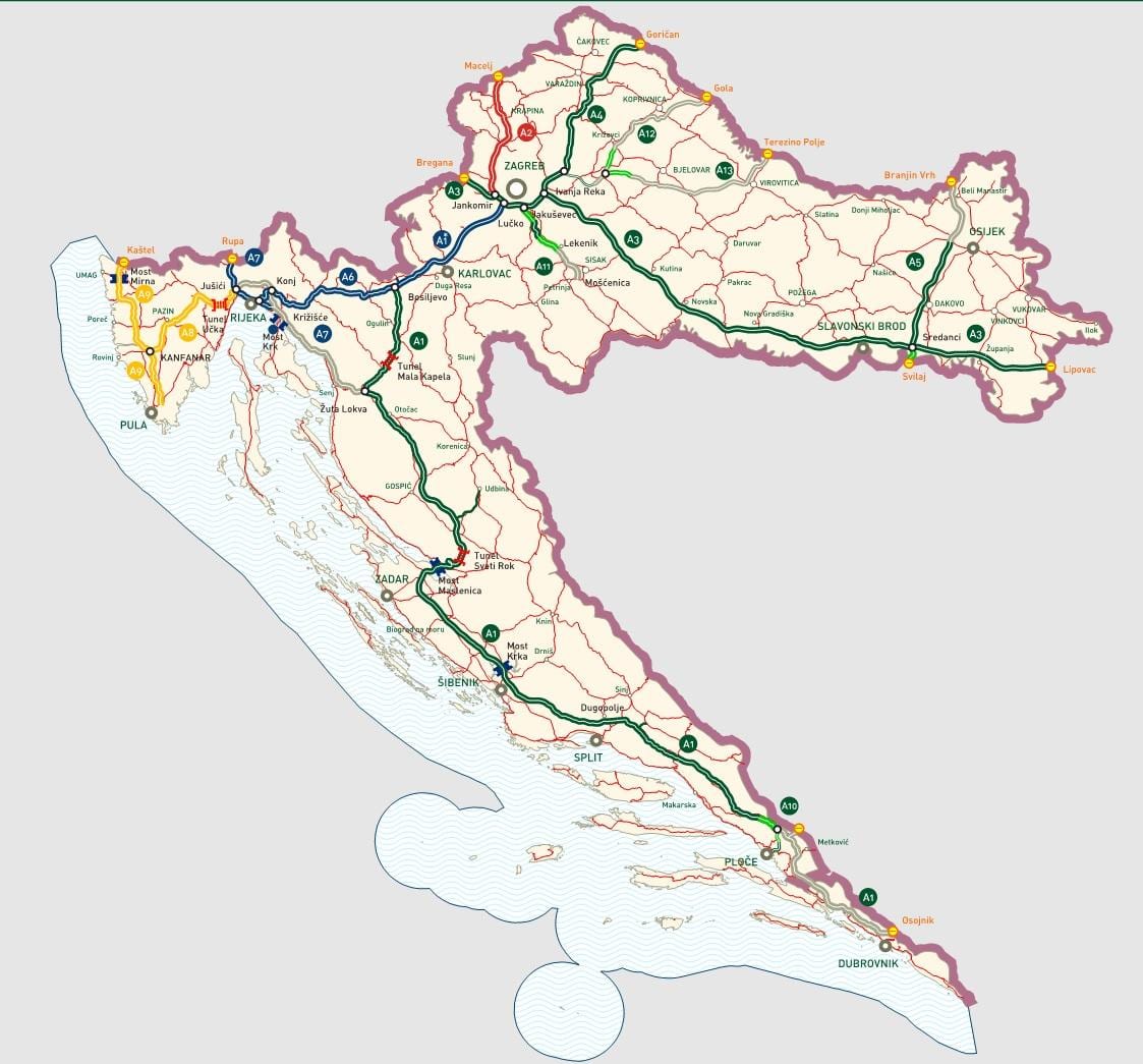 ხორვატიის მაგისტრალების რუკა