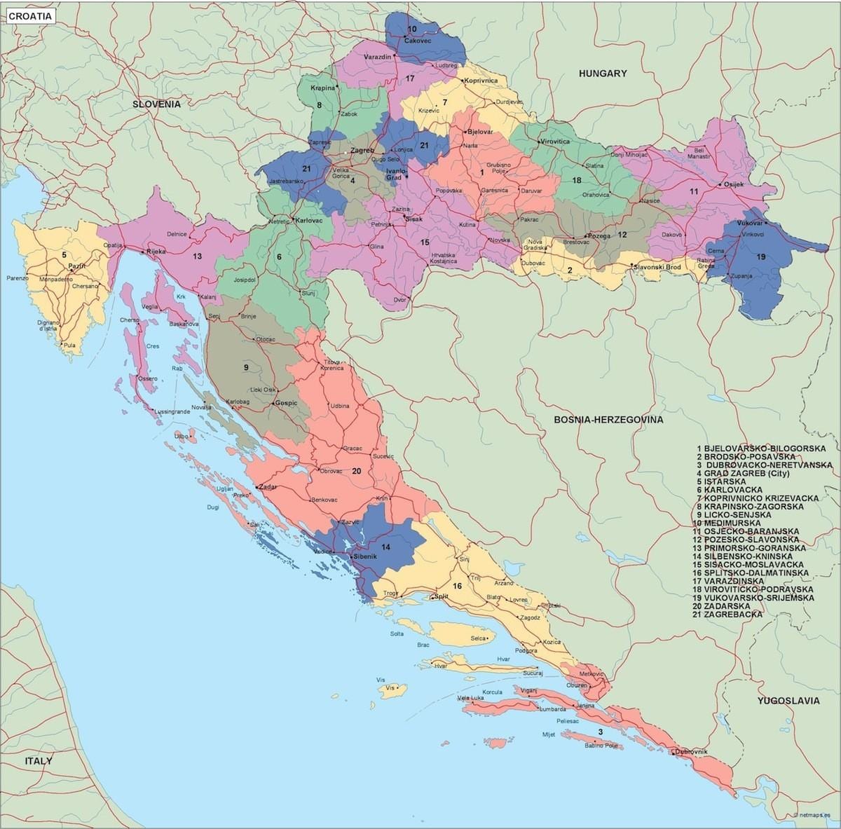 რუკა ხორვატია პოლიტიკური 
