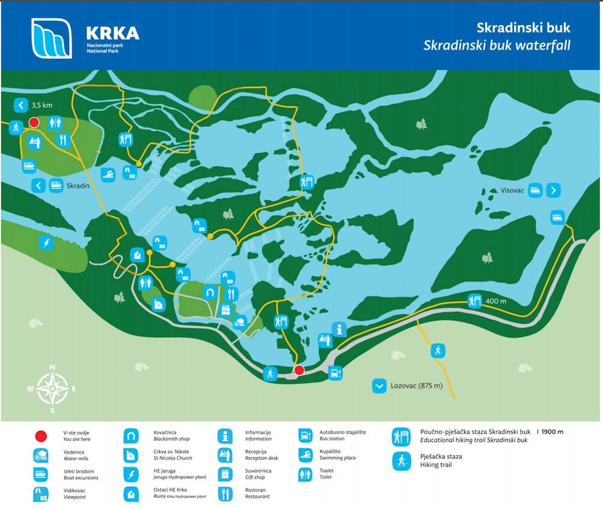 krka ეროვნული პარკი ხორვატია რუკა