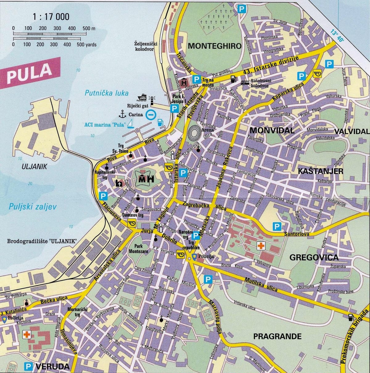 ტურისტული რუკა pula ხორვატია