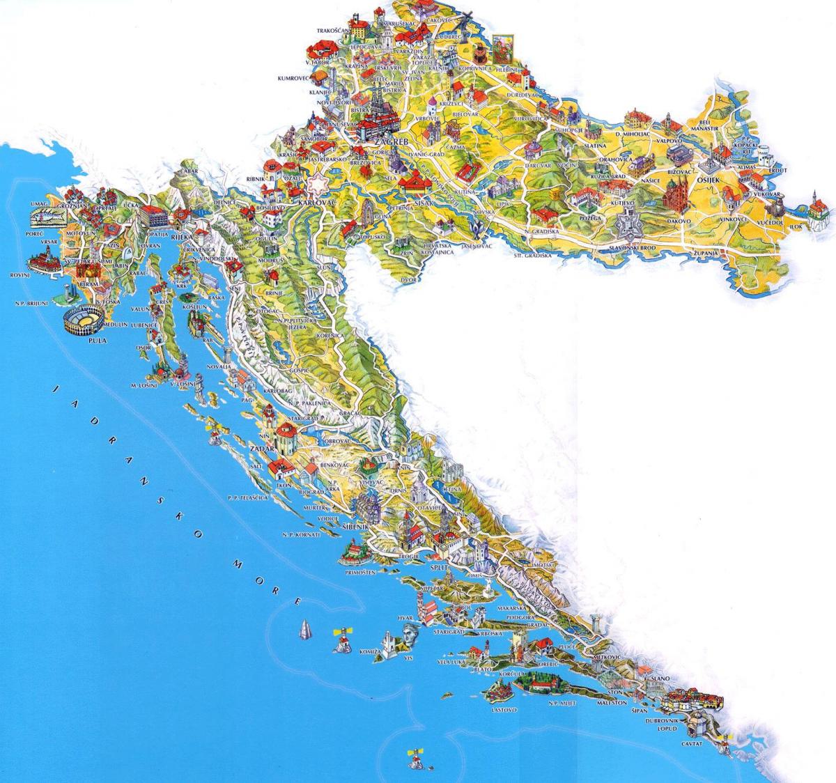 ხორვატიაში ტურისტული ატრაქციონები რუკა