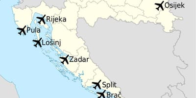 რუკა ხორვატია აჩვენებს აეროპორტები